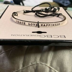 New BCBG Silver Peace Love Happiness Bracelet